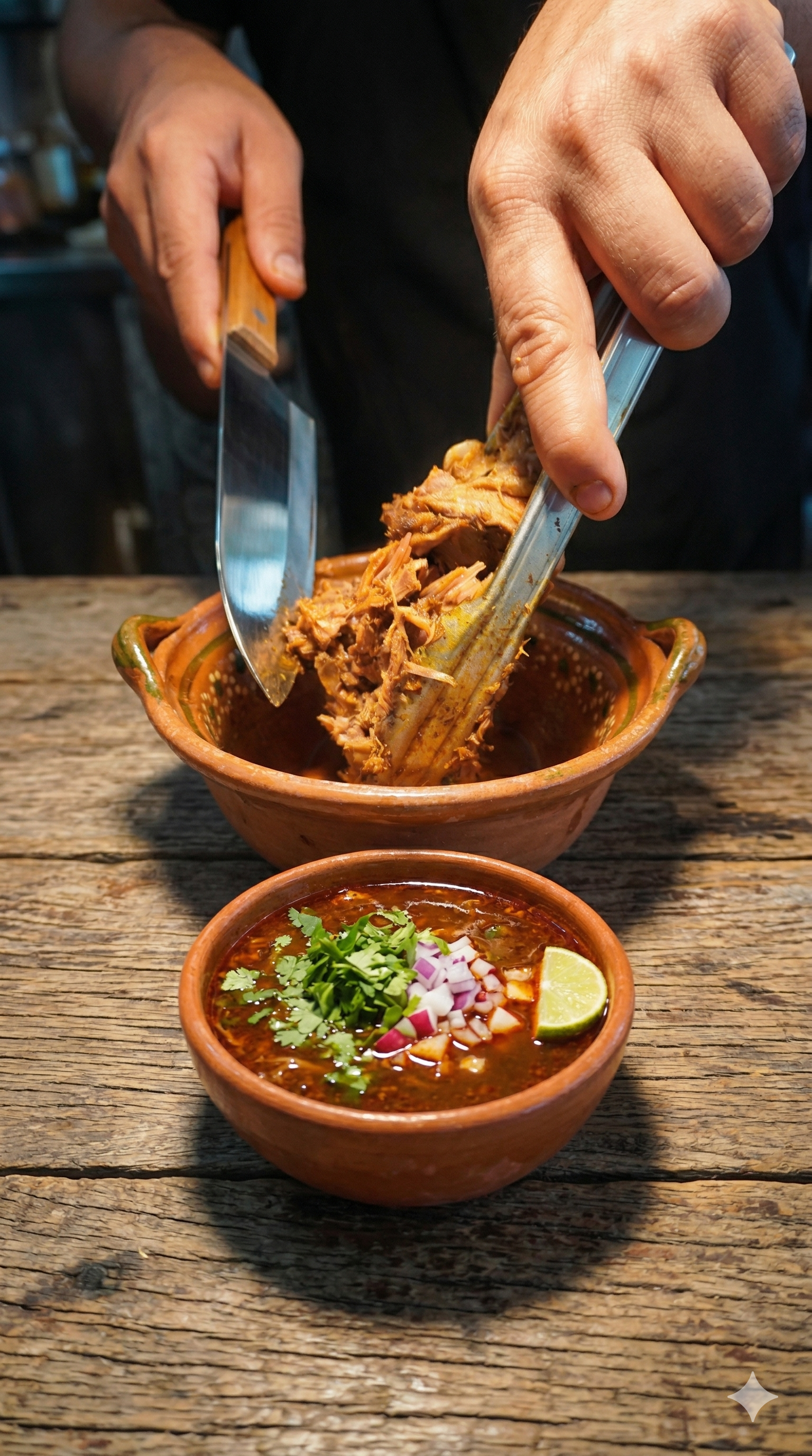 Birria de chivo servida en cazuela de barro
