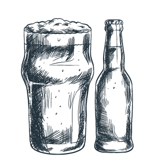 Ilustración decorativa de tarro y botella de cerveza